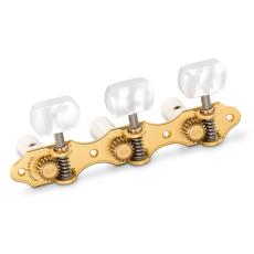Schaller GrandTune Classic Hauser - Satin Gold with White Perloid Square Buttons, White Rollers