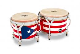 Latin Percussion M201-PR Matador Wood Bongos - Puerto Rican Flag / Chrome